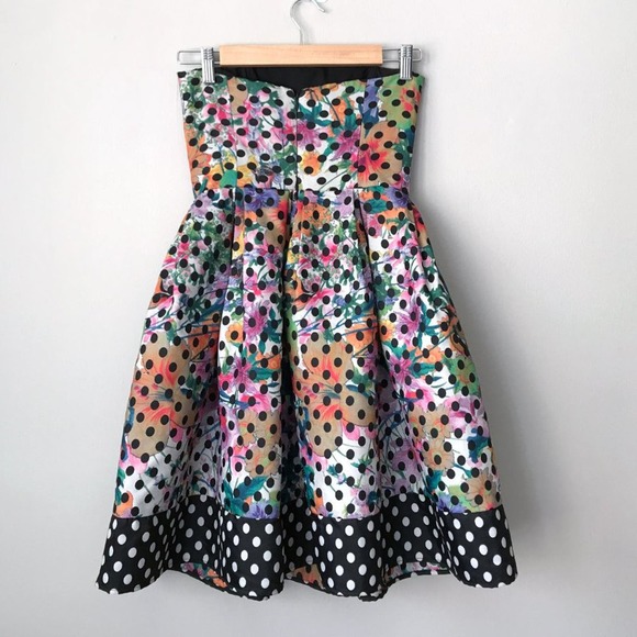 Anthropologie Sz 0 Corey Lynn Calter Polka Dot Strapless Floral Dress Was $298 - Picture 7 of 11